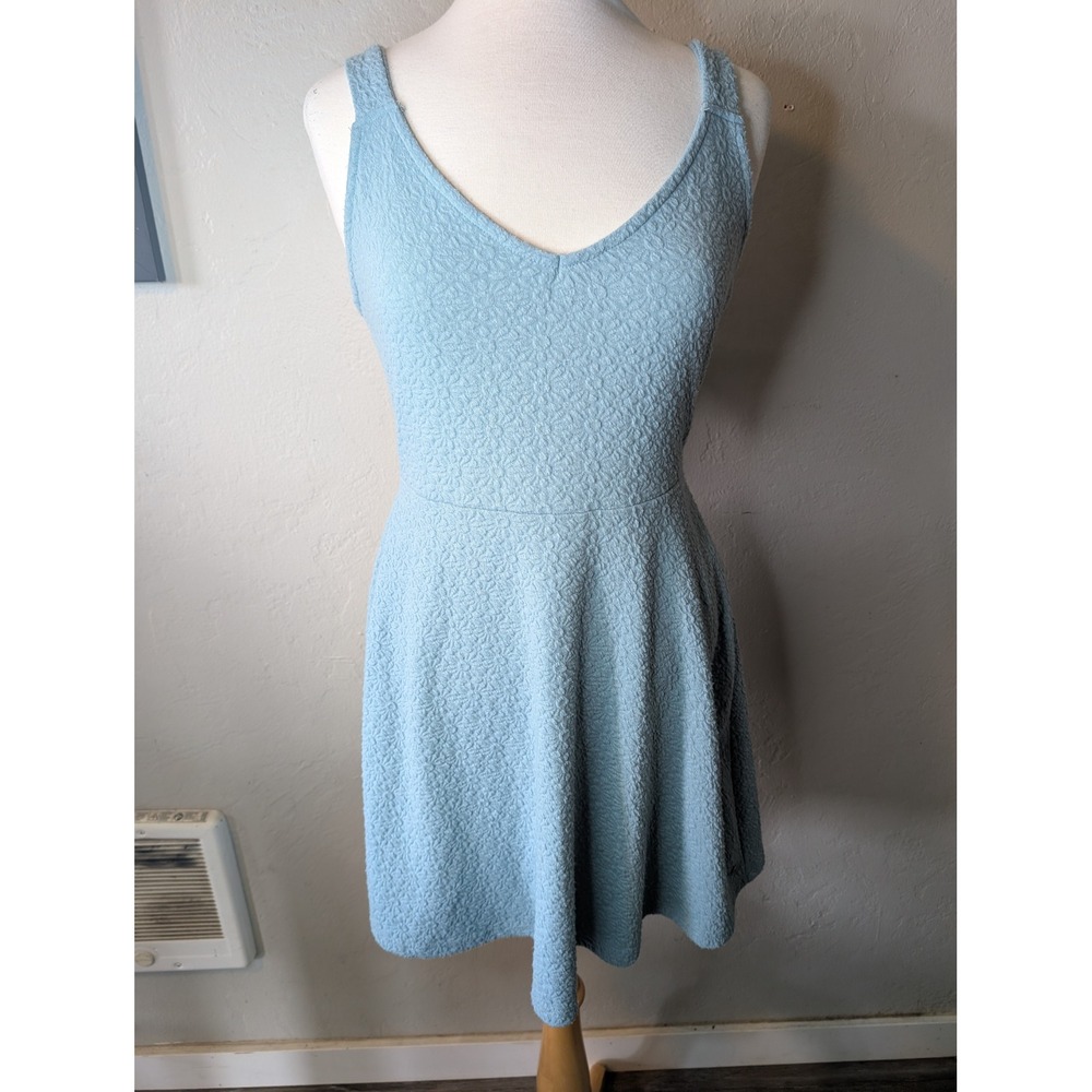 Roxy Fit‎ n Flare Open Back Pastel Blue Floral texture Dress womens size XL